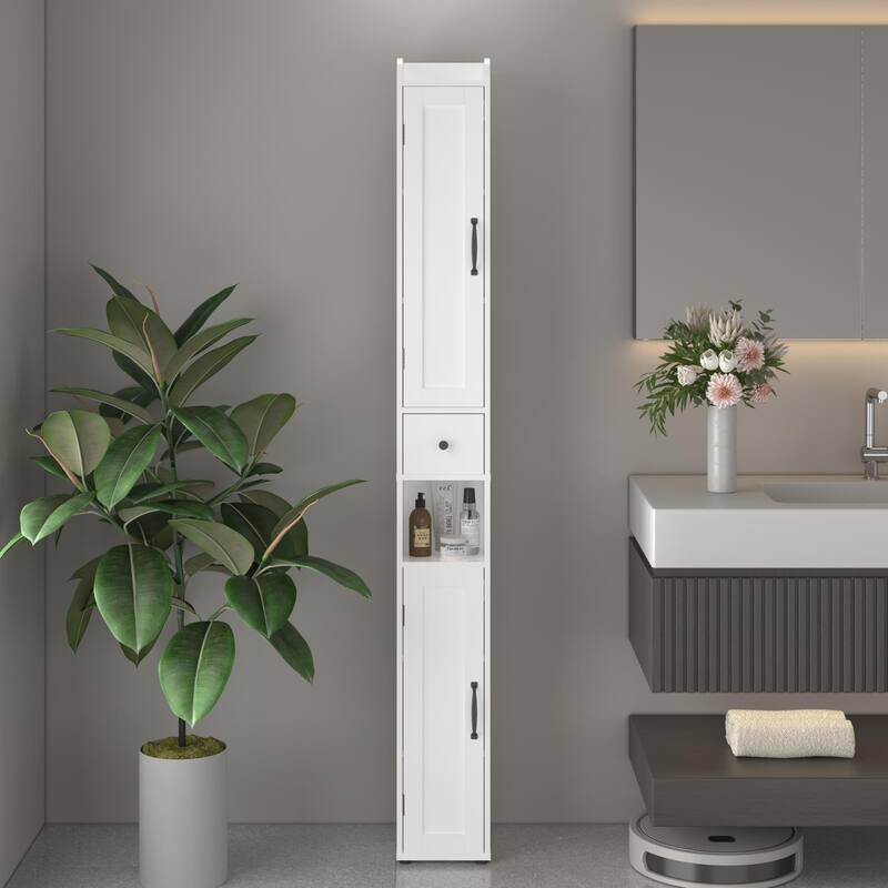 67.51" Tall Bathroom Storage Cabinet with Adjustable Shelves,Slim 2 Doors Freestanding Cabinet with Anti-Tip