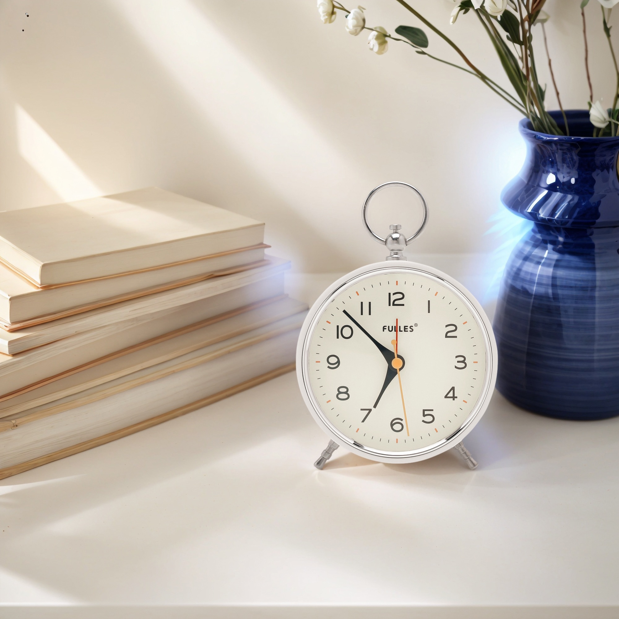 Vintage Alarm Clock Retro Metal Casing with Hanging Ring, Nightlight, Ideal for Bedroom Nightstand - 4.3"L x 2.0"W x 6.4"H