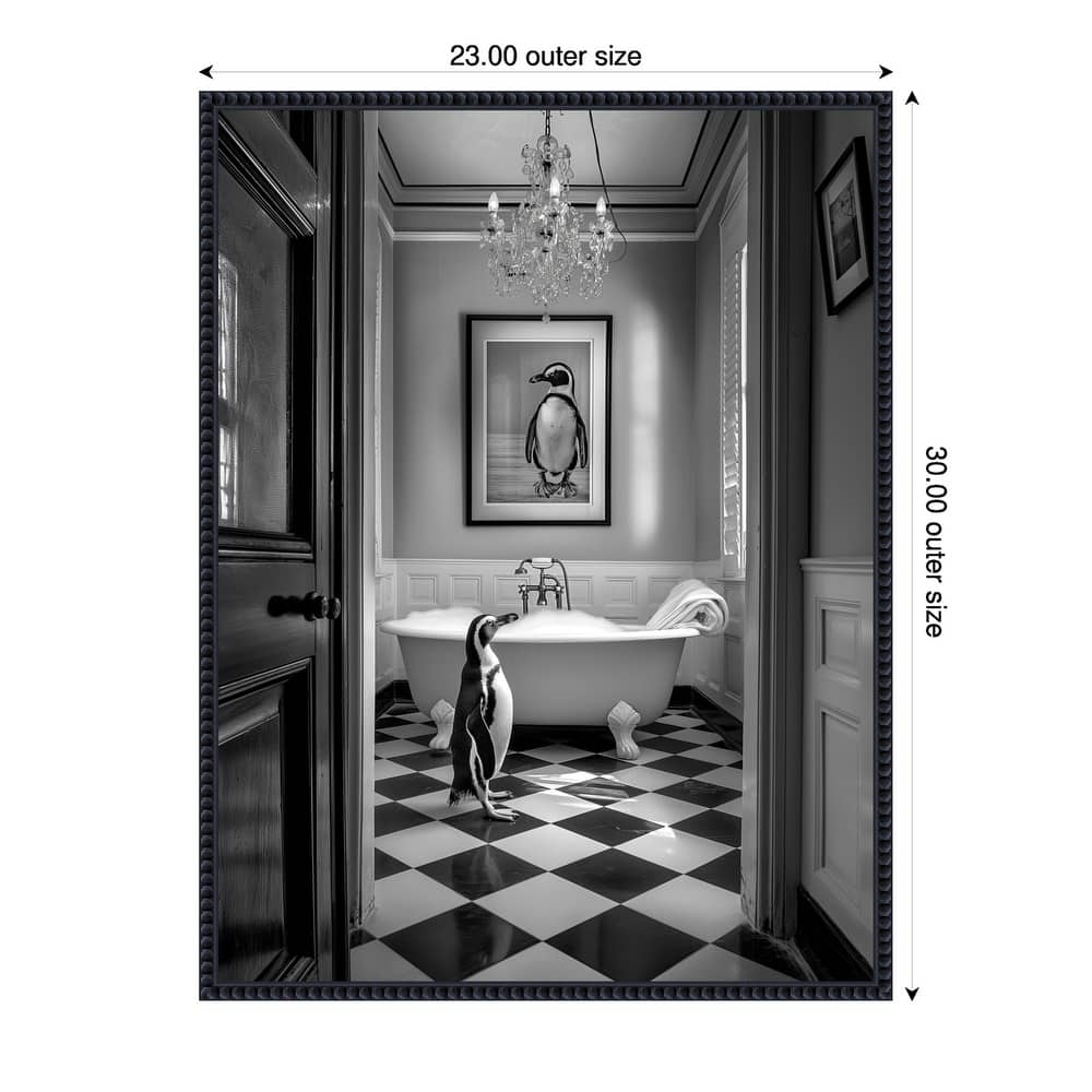 Penguin Bath Time by Niky Rahner Framed Canvas Wall Art