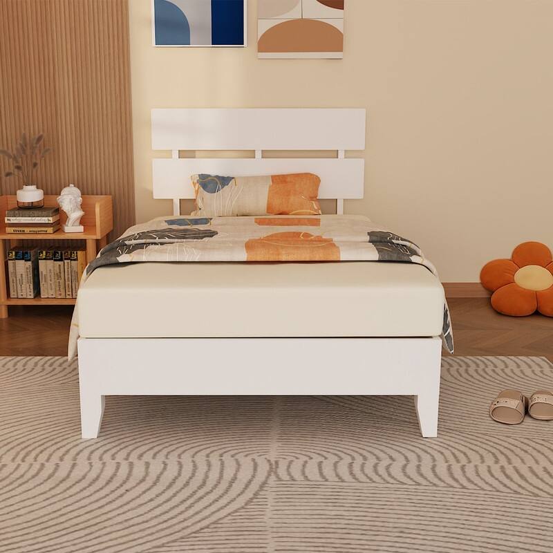 Modern Brown Solid Wood Platform Bed Frame with Headboard