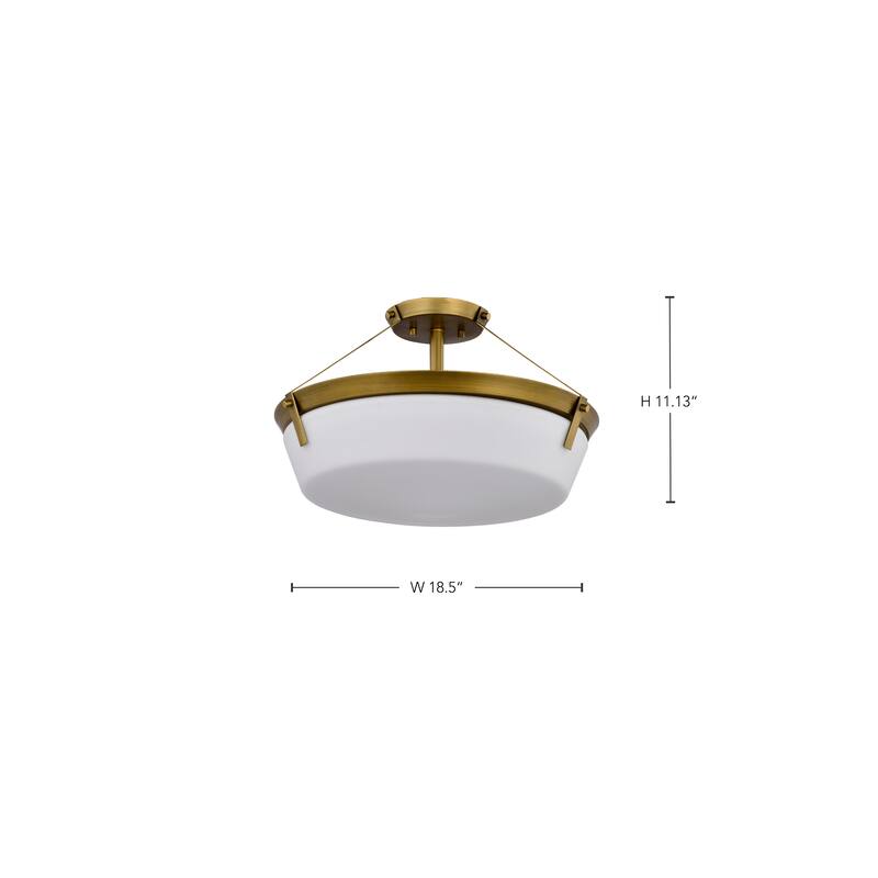 Rowen 4 Light Semi Flush - Natural Brass Finish - Etched White Glass - Natural Brass