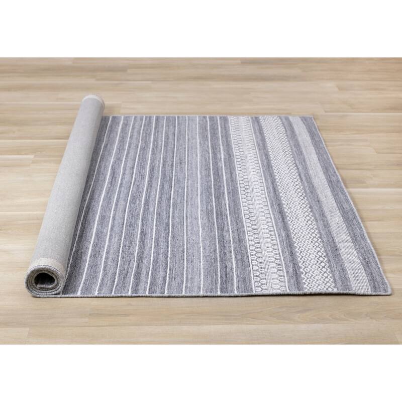 Grey Cream Recycled Striped Area Rug