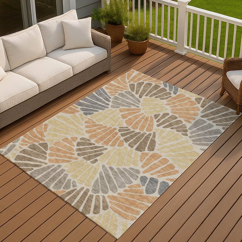 Machine Washable Indoor/ Outdoor Floral Modern Chantille Rug - Copper - 10' x 14'