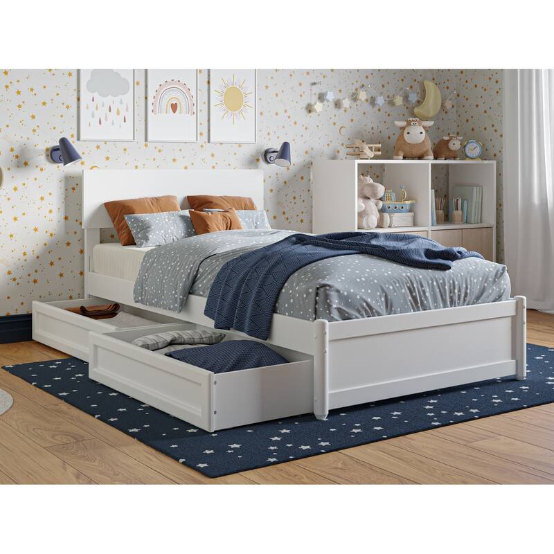 Wesley Platform Bed with Panel Footboard and Storage Drawers - White - Twin
