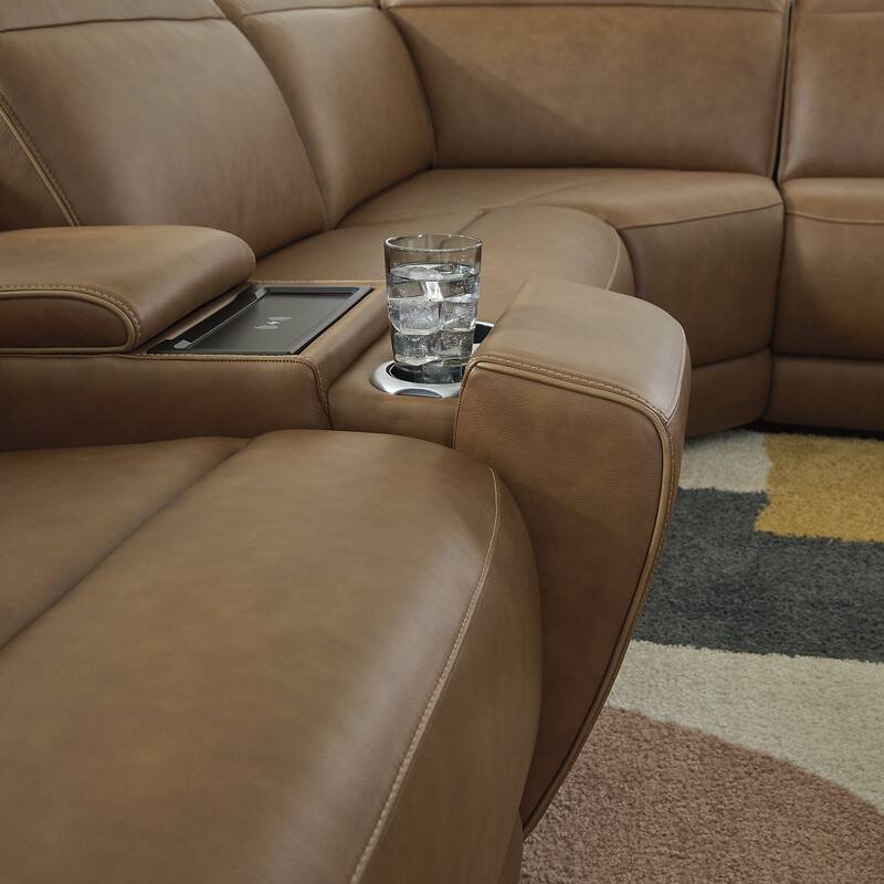Signature Design by Ashley Rally-Up Brown 6-Piece Power Reclining Sectional with Console - 155" W x 142" D x 34" H