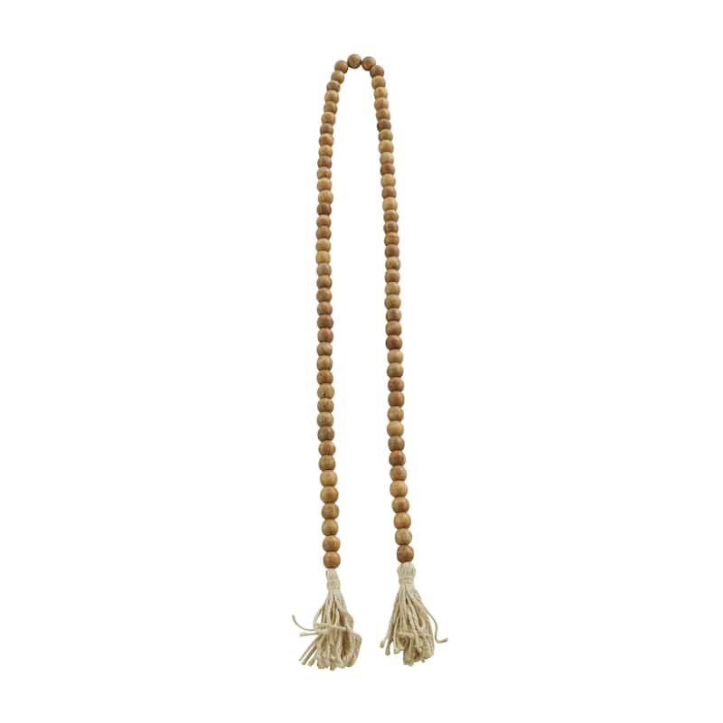Mango Wood Handmade Round Long Carved Beaded Garland with Tassel - Roche River Decor