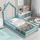 preview thumbnail 2 of 5, Twin Size Wood bed with House-shaped Headboard Floor bed with Fences,Light Blue