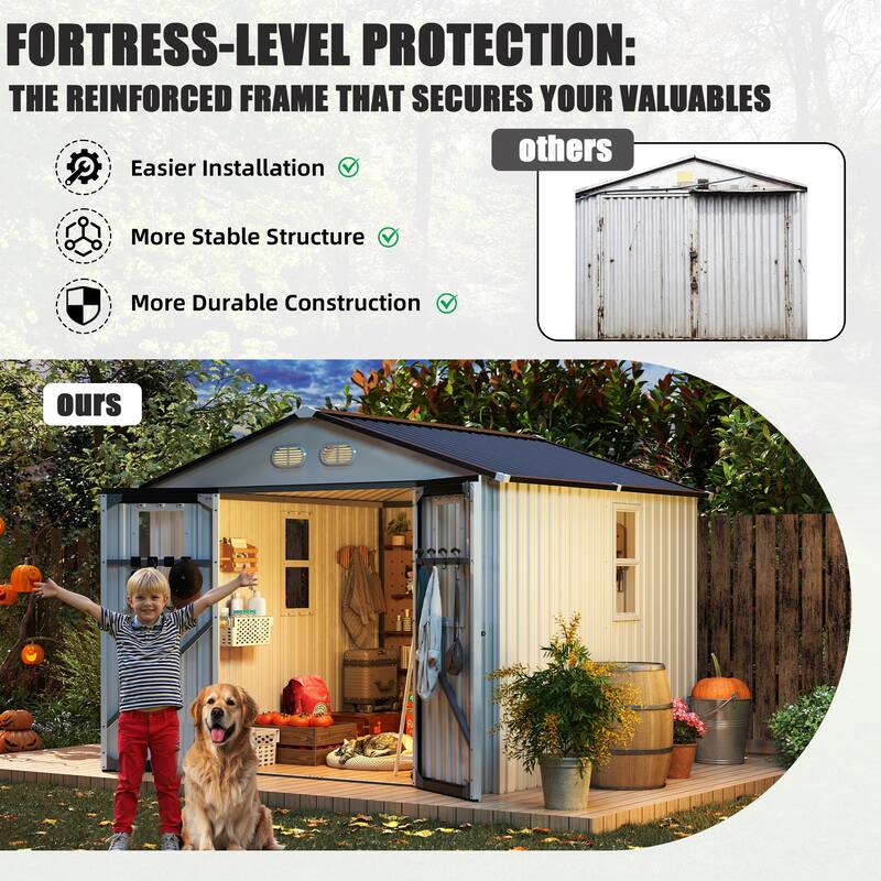 Outdoor Storage Shed, 8x8 protective film, four daylight Windows Lockable Doors,A practical and thoughtful gift
