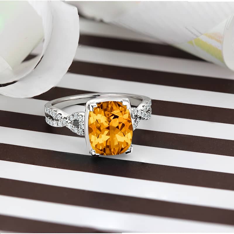 Auriya 3 9/10ct Cushion-cut Citrine Diamond Engagement Ring 1/5ctw 14k Gold