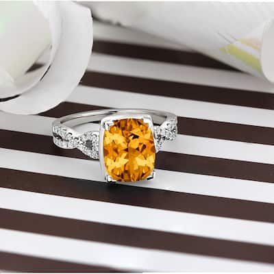 Auriya 3 9/10ct Cushion-cut Citrine Diamond Engagement Ring 1/5ctw 14k Gold