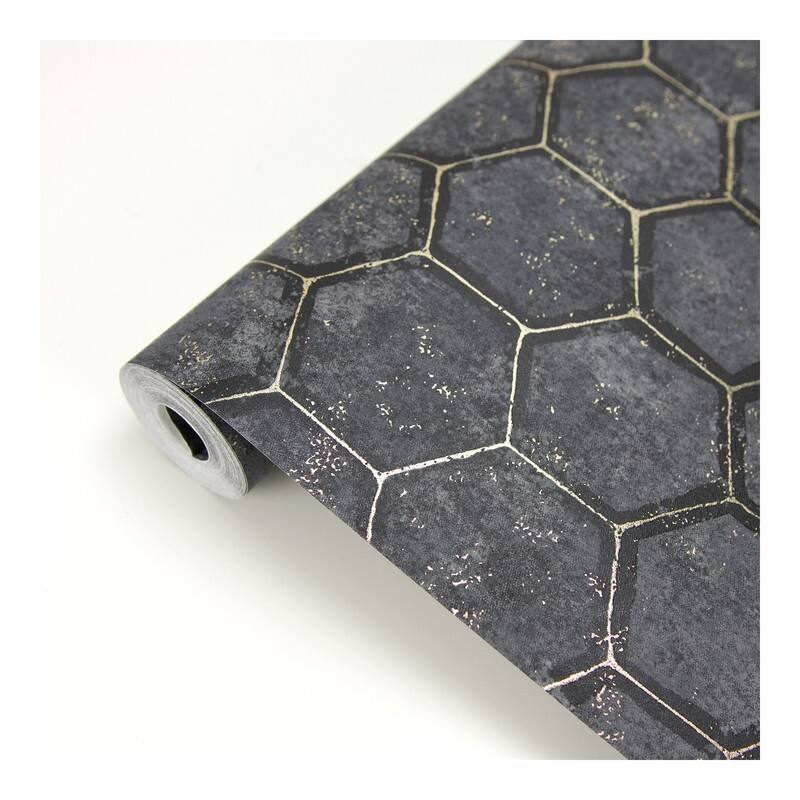 Brewster Starling Charcoal Honeycomb Wallpaper - 27.5 x 396 x 0.025