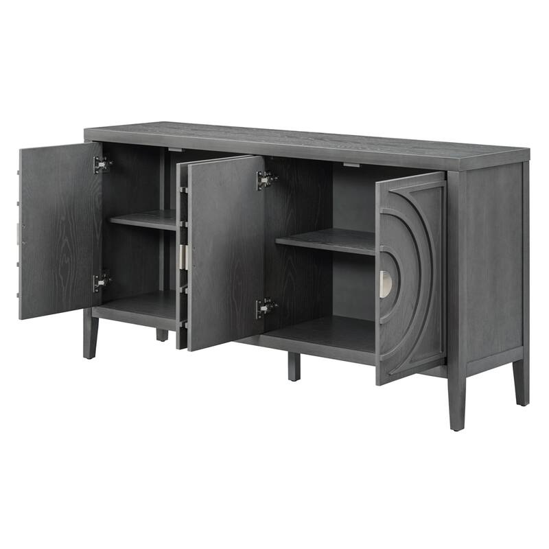 60" Sideboard with Circular Groove Design Metal Handle
