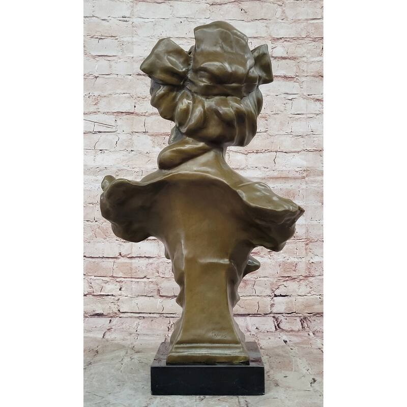 Bronze Bust Of A 19Th Century Young Woman On Marble Base Signed Original Thomas 21 Inches X 11 Inches