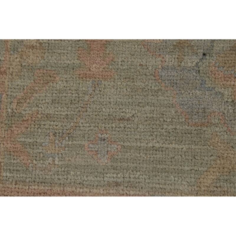 Vegetable Dye Green Oushak Turkish Runner Rug Handmade Wool Carpet - 3'2" x 12'0"