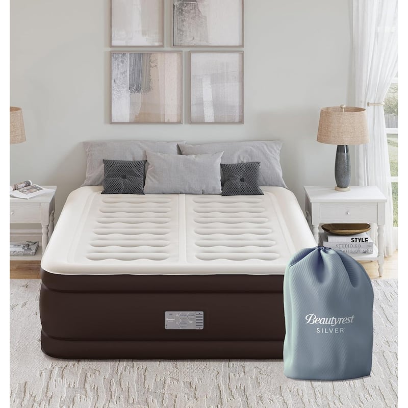 Beautyrest 18" Duet Queen Size Air Mattress - Adjustable Plush/Firm Sides, Edge Support, High-Speed Pump