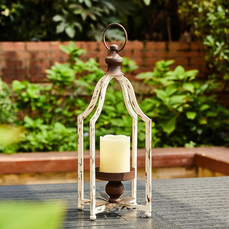 Glitzhome Farmhouse Metal Decorative Lanterns Candle Holder with Handle Wedding Decor