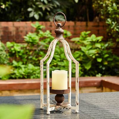 Glitzhome Farmhouse Metal Decorative Lanterns Candle Holder with Handle Wedding Decor