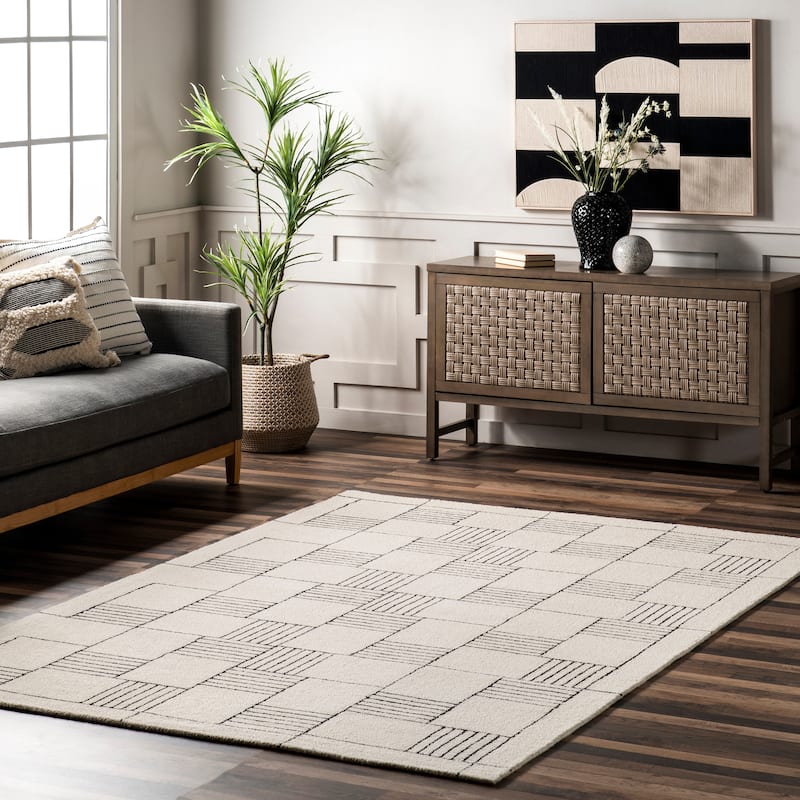 Nuloom Danika Abstract Checkered Wool Area Rug - 3' x 5' - Ivory - Rectangle
