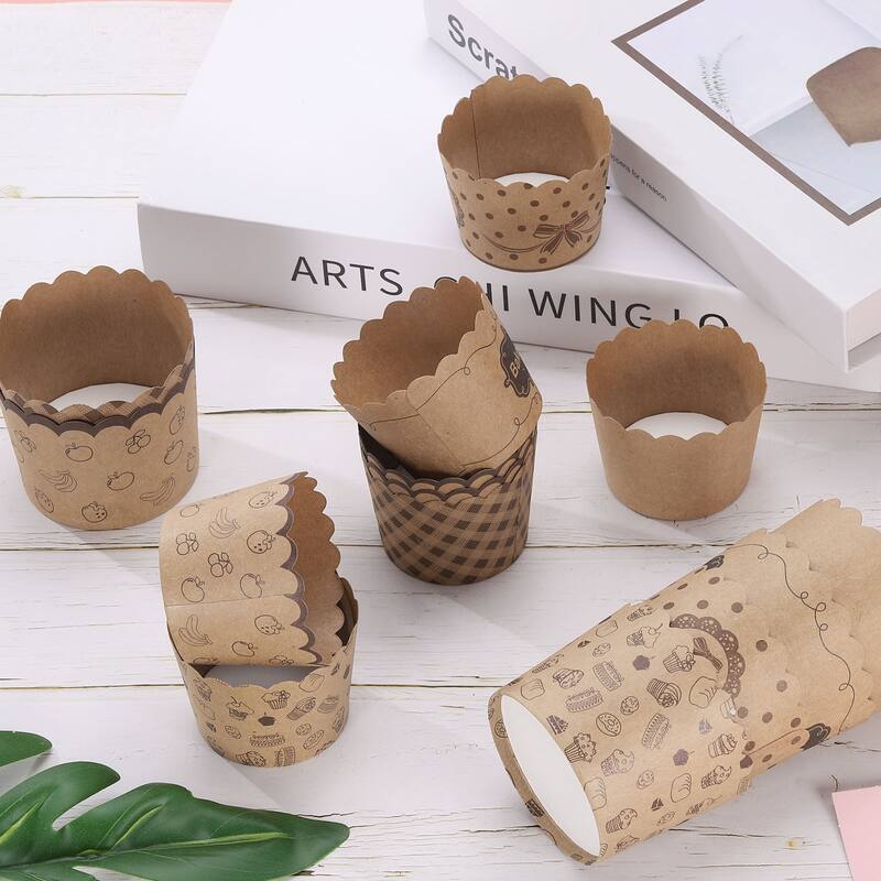 150Pcs Paper Baking Cups Brown Kraft Paper Muffins Liner Cupcake Polka Dot