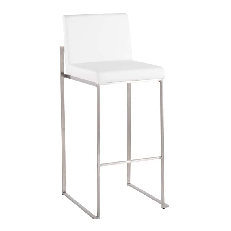 Silver Orchid Forrest High Back Bar Stool - Set of 2 - White Faux Leather & Stainless Steel