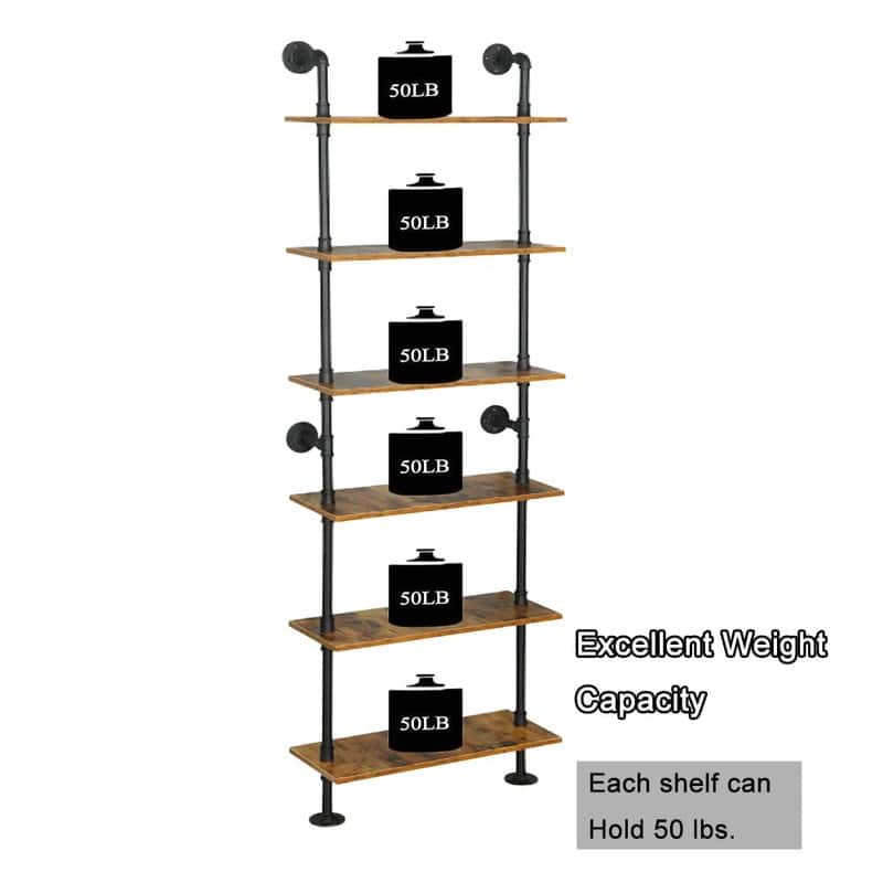 6-Tier Pipe Shelves Ladder Shelf - 9.8"D x 23.6"W x 78.7"H