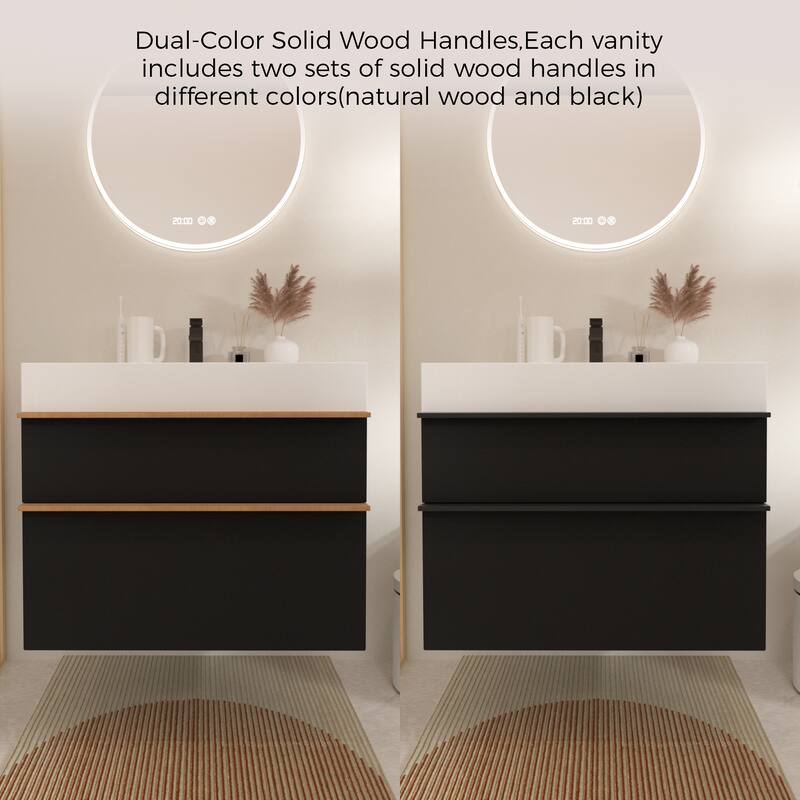 30 Inch Wall Mounted Bathroom Vanity with Integrated Acrylic Sink, 2 Soft-Close Drawers, Pre-Assembled,Modern Floating Cabinet