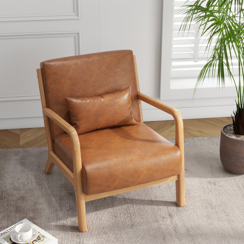 Mid Century Solid Wood Upholstered Accent Chair