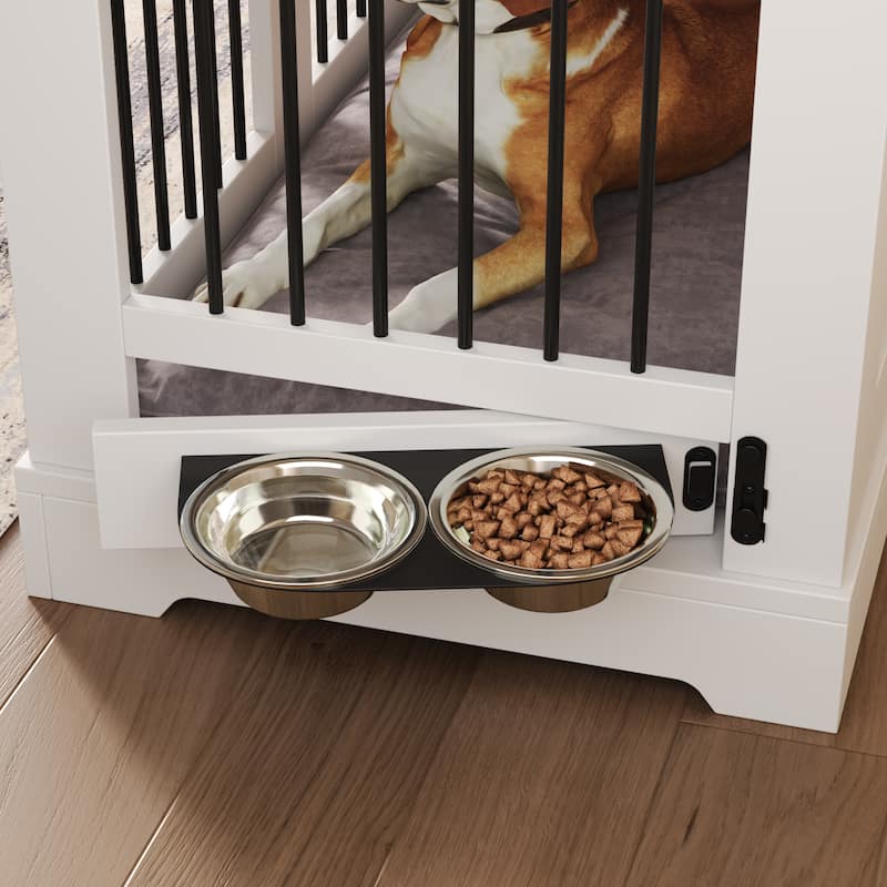 43.3" Dog Crate Furniture, Heavy Duty Indoor Dog Kennel with 2 Storage Drawers, Dog Cage with Side Doors for Medium Large Dogs