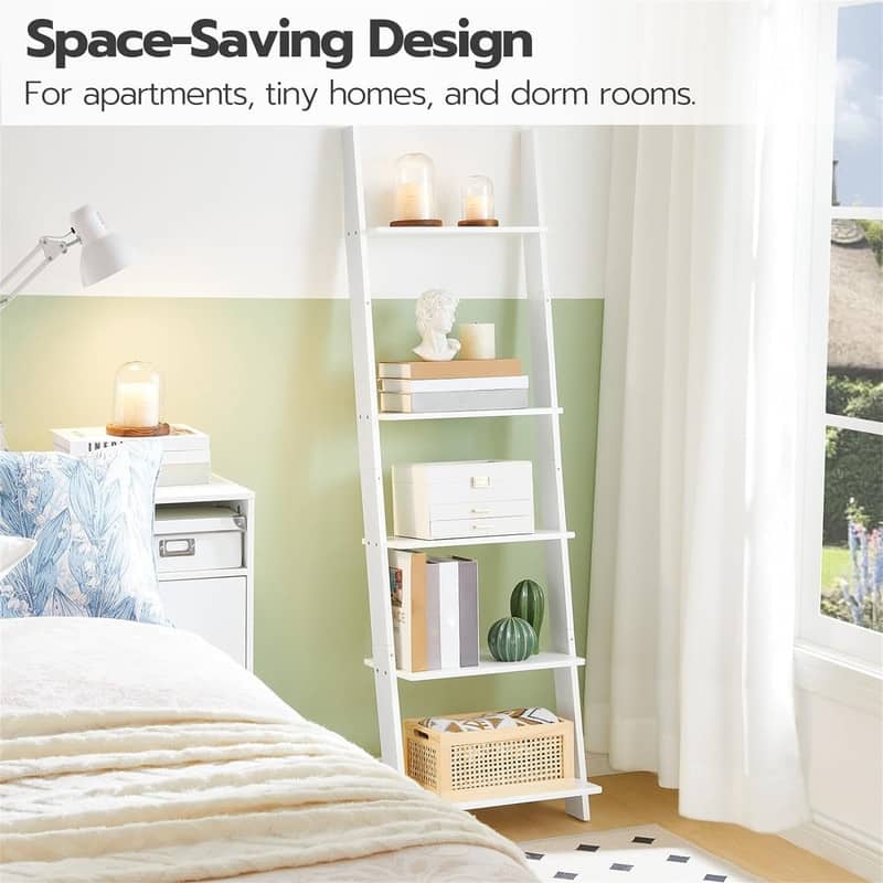5 Tier Ladder Bookshelf Wall Leaning Ladder Shelf - 11.8"D x 15.7"W x 58.3"H