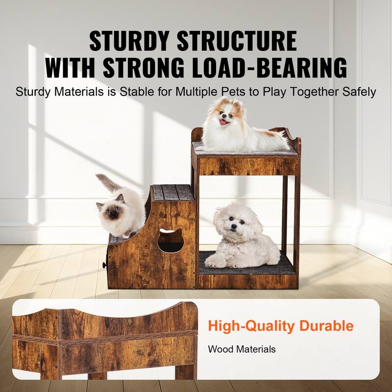 Pet Bunk Bed with Removable Stairs, Dog/Cat Window Perch with Storage, Multi-Level Bed Window Perch Dog Bedside Sleeper Couch