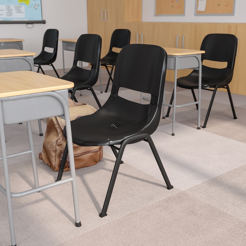 880 lb. Capacity Ergonomic Shell Stack Chair with Metal Frame - Black