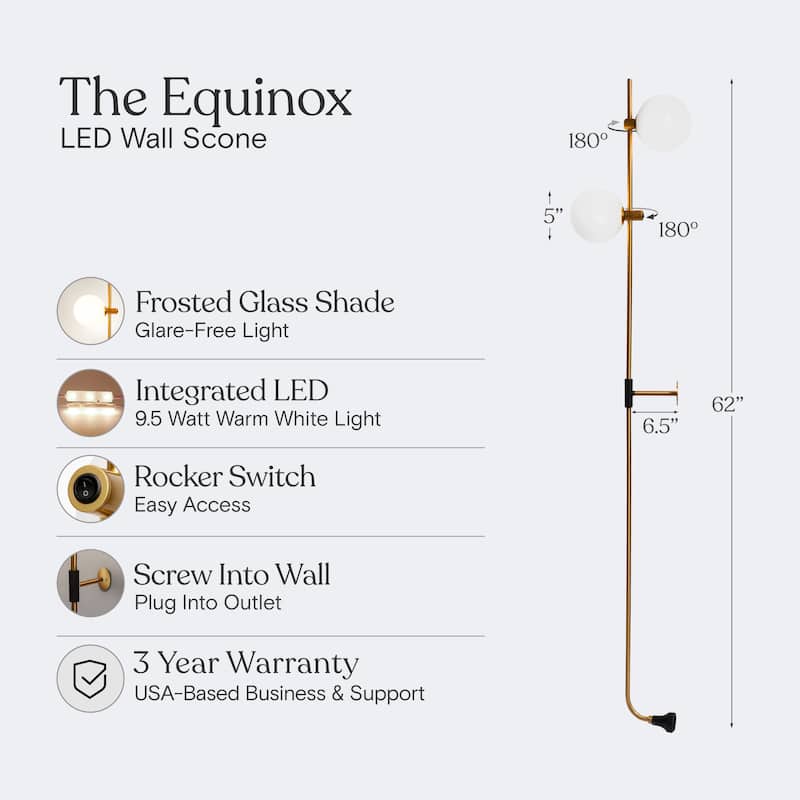Brightech Equinox 2-Light Antique Brass LED Wall Sconce with 2 Adjustable Heads