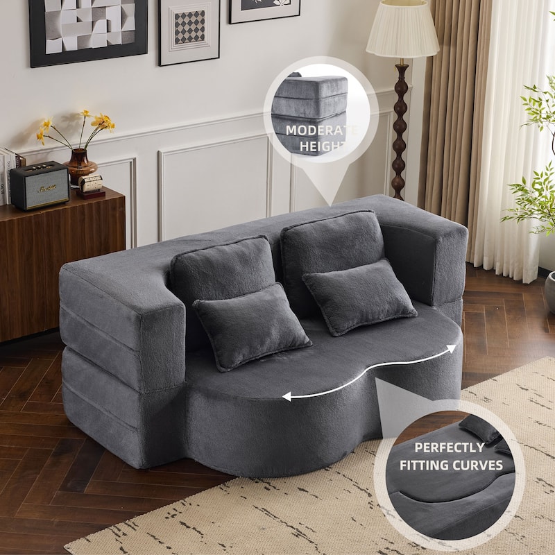 Folding Plush Futon Loveseat Couch Converts into Sleeper Sofa Bed or Yoga Mattress, High-Density Foam Queen Size Floor Bed