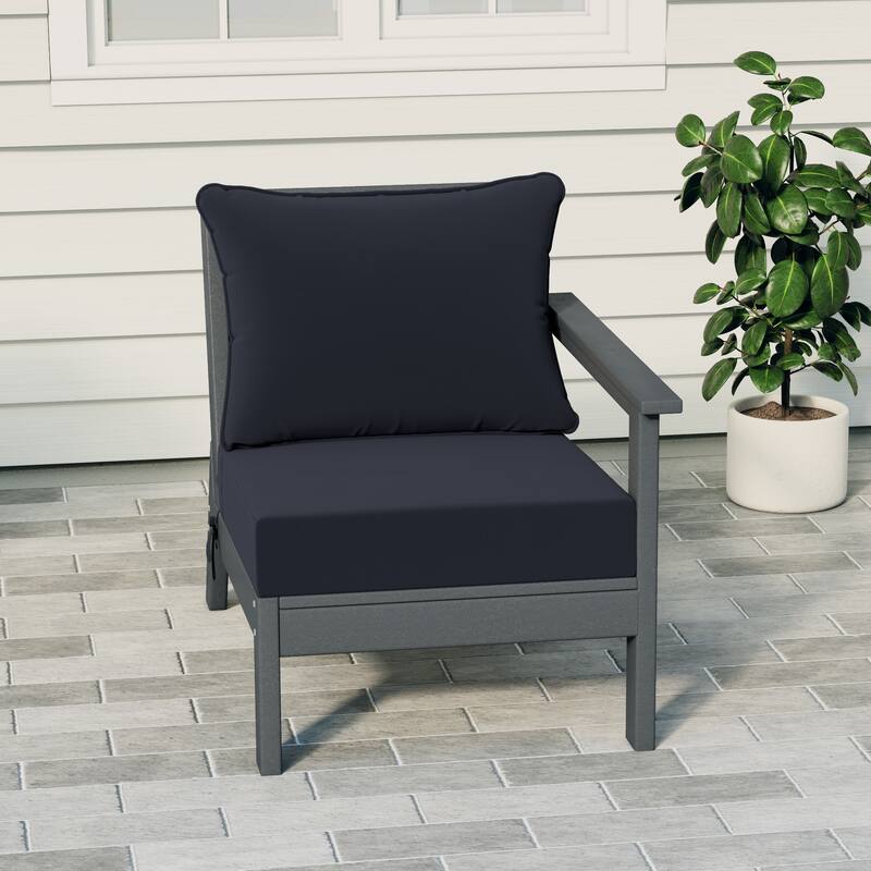 Birchwood All Weather HDPE Outdoor Patio Deep Seating Gray Right Arm Facing Chair With Cushions (1-Piece) - Gray/Navy Blue