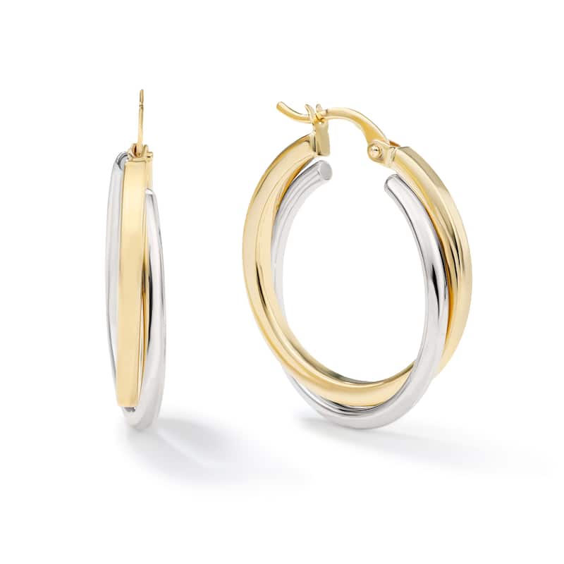 Clover 14K Two-Tone Gold High-Polish Twisted Hoop Earrings