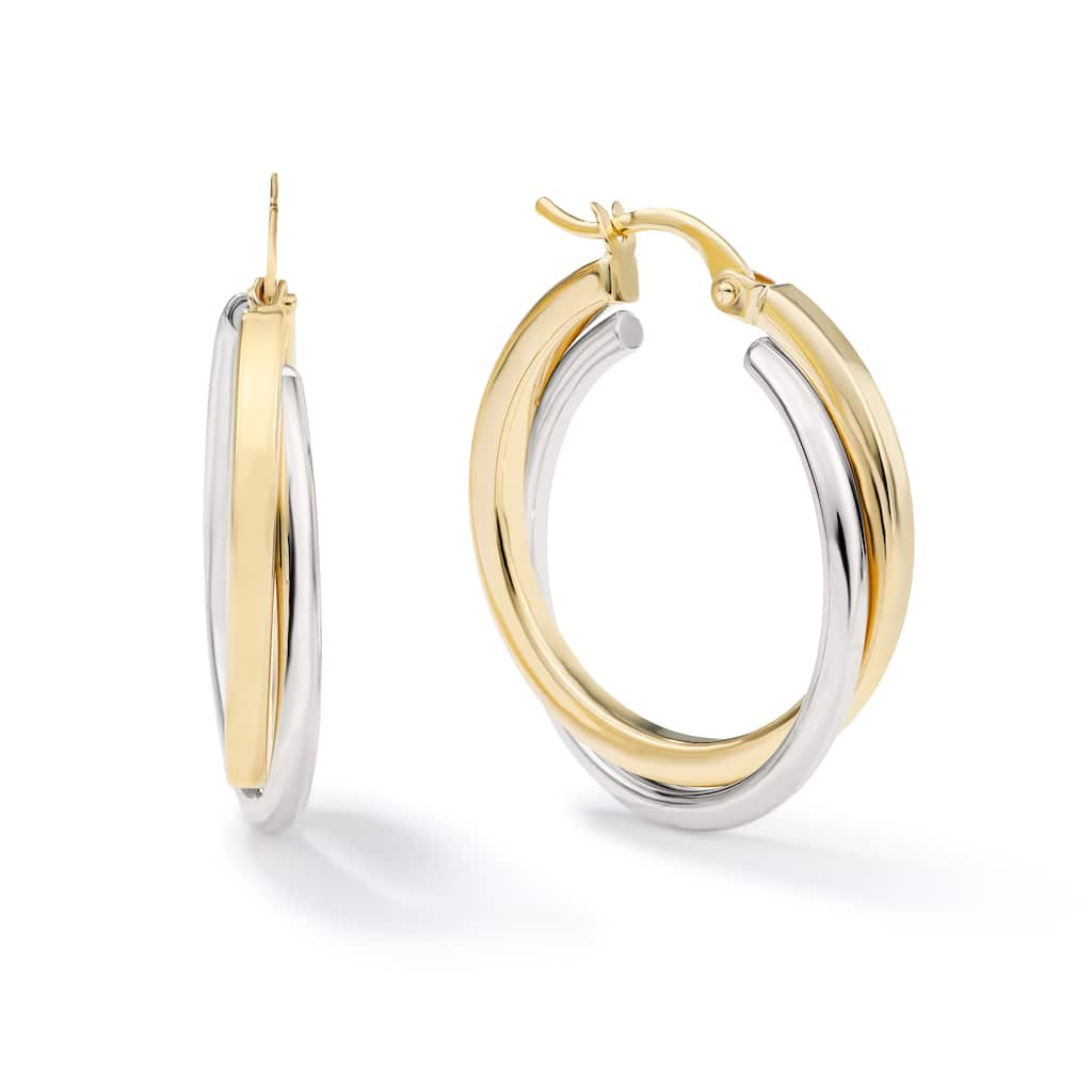 Clover 14K Two-Tone Gold High-Polish Twisted Hoop Earrings