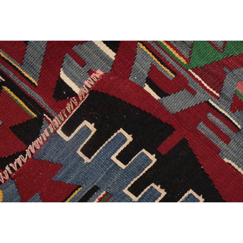 Hand Woven Oriental 100% Wool Carpet Southwestern Tribal Navy Blue & Blues Kilim Area Rug - 8' 11'' X 5' 9''