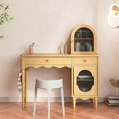 JASIWAY Modern Makeup Vanity Desk with Glass Desktop