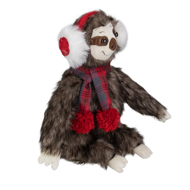 12-Inches Plush Brown Sitting Sloth Christmas Tabletop Decoration - 12"
