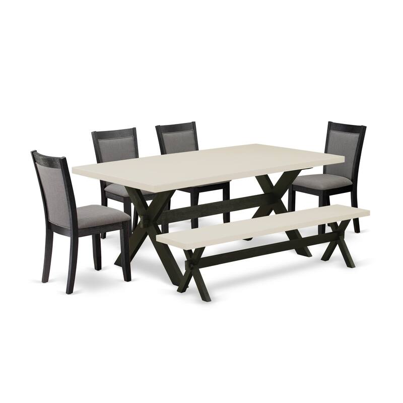 East West Furniture Dinette Set-a Dining Table & Dark Gotham Grey Linen Fabric Parson Chairs, Wire Brushed Black(Pieces Options)