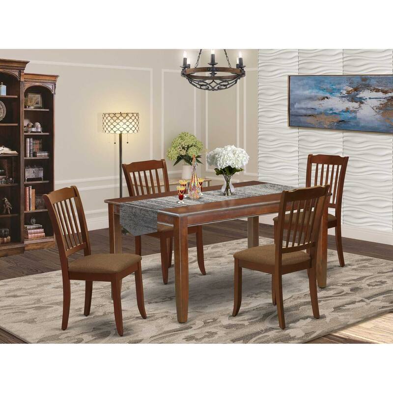 HomeStock 5-Pc Mahogany Finish Solid Wood Top - Rectangular Dining Room Set - Seats 4