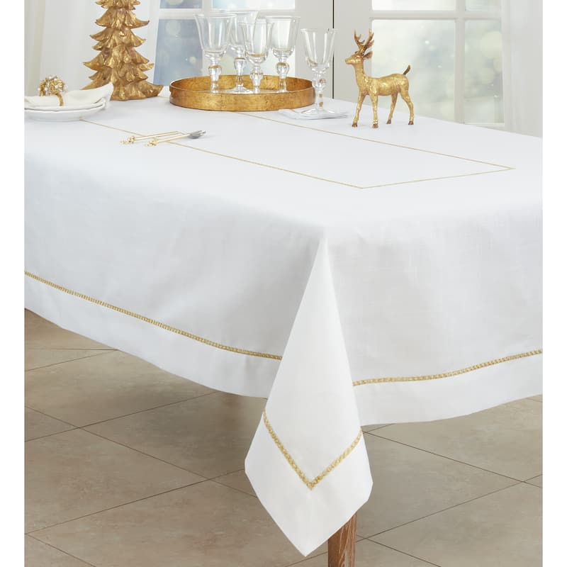 Tablecloth With Embroidered Border Design - 65"x90" - Gold