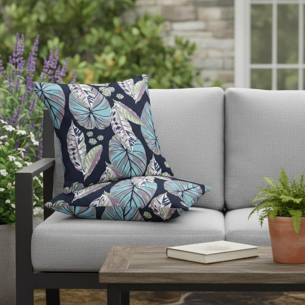 HomeRoots Set of Two 16" X 16" Blue and Purple Blown Seam Botanical Indoor Outdoor Throw Pillow - 16.00' X '16.00' X '5.00