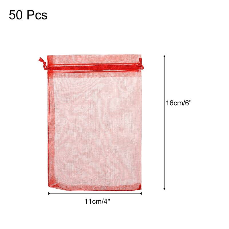 50pcs Organza Bags Drawstring Favor Pouches Sheer Mesh Bag for Gift - Red - 4 inch x 6 inch