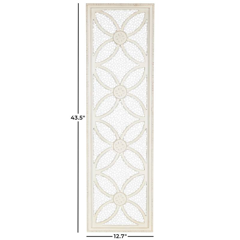 Wooden Floral Panel Home Wall Decor with Cutout Metal Backing and Beaded Frame - White - Roche River Decor