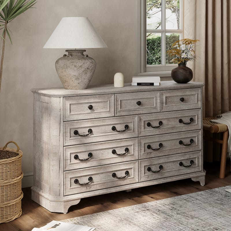 Farmhouse Drawers Dresser, Wood Chest of Drawers, Dressers Organizer - Light Rustic Oak - 9-drawer