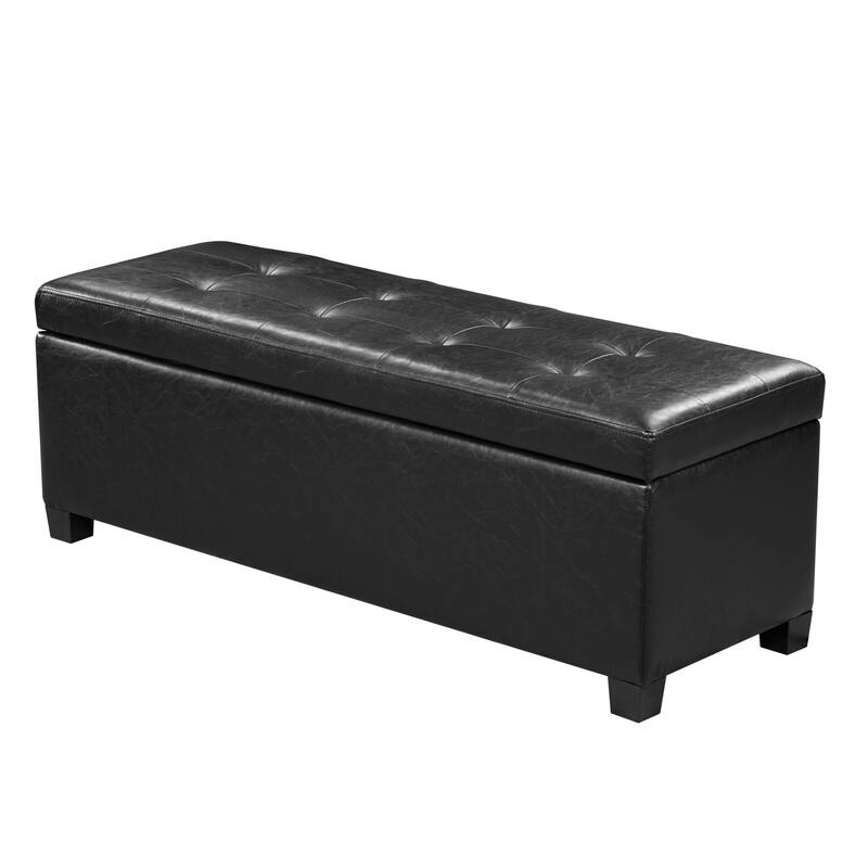 Adeco 42" Faux Leather Storage Ottoman Bench for Bedroom - 42.1"X14.7"X15.4"