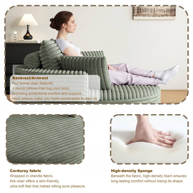 Comfortable Corduroy Foam Swivel Chair for Various Rooms, Enhancing Relaxation