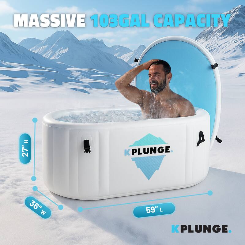 Kodiak 1-Person Inflatable Cold Plunge Ice Bath Tub/Hot Tub with PVC Insulated Lid, Hand Pump, and Repair Kit in Gray