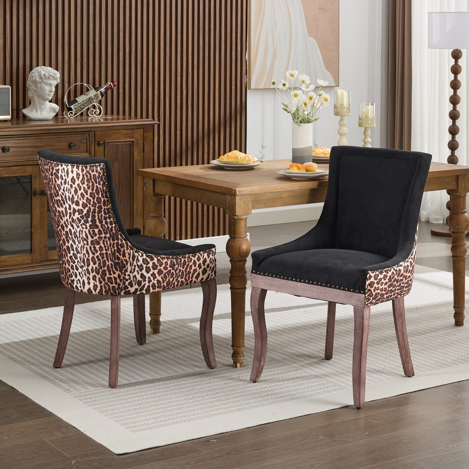 Leopard Nailhead Side Dining Chair Lounge Chair Bistro Stool(Set of 2) Leopard Nailhead Side Dining Chair Lounge Chair Bistro Stool(Set of 2)